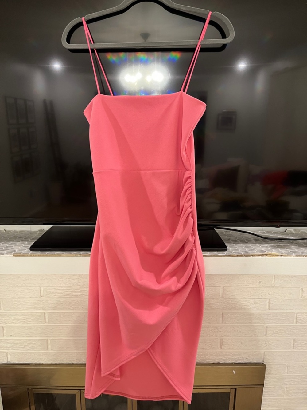 Boohoo Pink Ruched Draped Mini Dress with Spaghetti Straps
